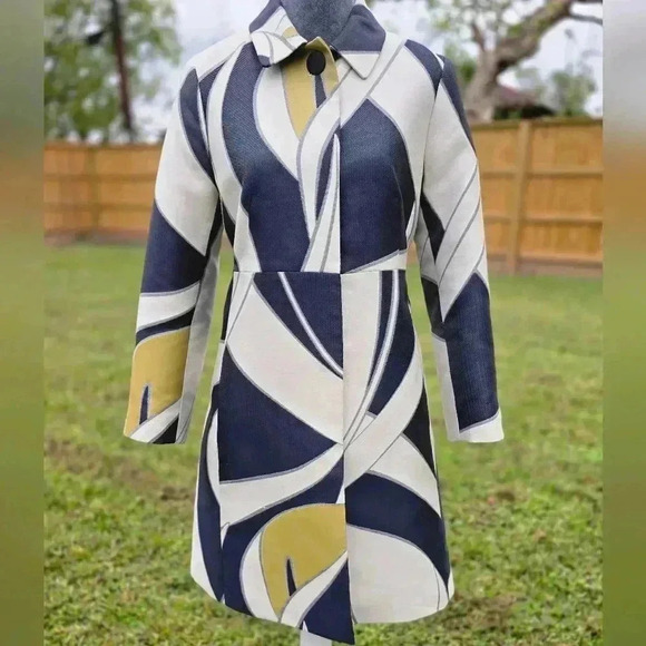 Mod Coat Ann Taylor Jacquard Vintage Inspired Abstract Print - Picture 4 of 16